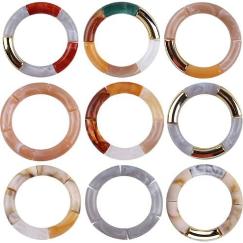 New Multicolor Marbling Acrylic Beads Charm Bracelets For Women Bohemian Tube Beads Elastic Bracelets & Bangles Fashion Jewelry