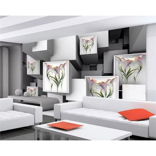Beibehang Custom wallpaper modern minimalist fashion 3D square lily space background wall living room wallpaper mural wallpaper