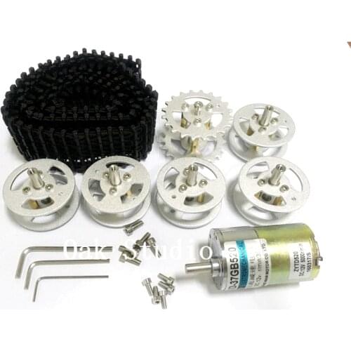 One Set of Track/Caterpillar Drive parts with 12V 37GB520 DC Motor,metal wheel,tracks,etc.For tracked Tank car,DIY robot