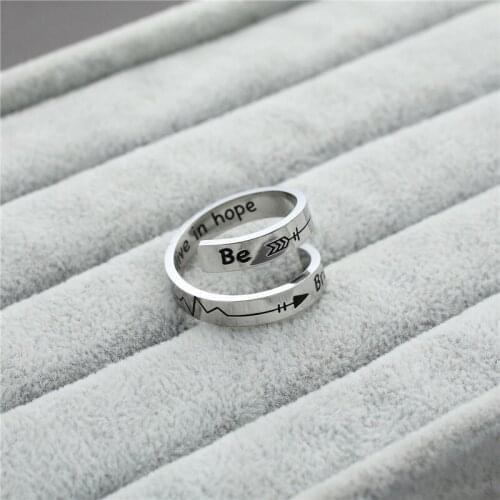 Adjustable Inspirational Be Brave We live in hope Ring Stainless Steel Custom Heartbeat Arrow Cool Stacking Gift for Women