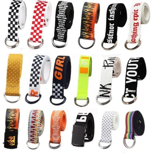 66 Styles Casual Canvas Unisex Belt Women Men Letter Printed Long Waist Strap Black White Harajuku Trouser Female Teenager Belts