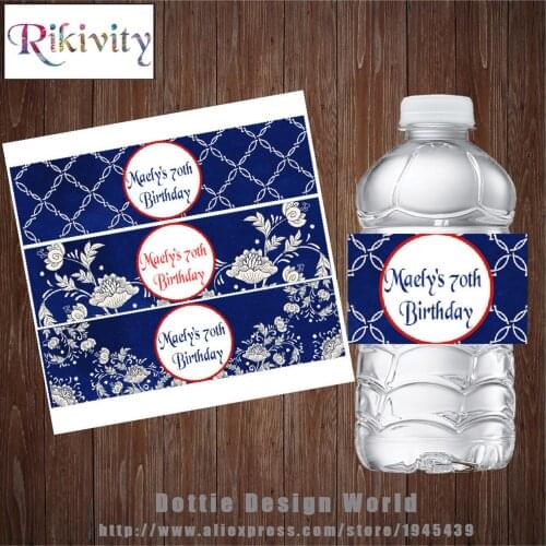 Rikivity 20 Pcs Personalized Navy Blue Water Bottle Labels Candy Bar Wrapper Wedding Baby Shower Birthday Hen Party Decoration