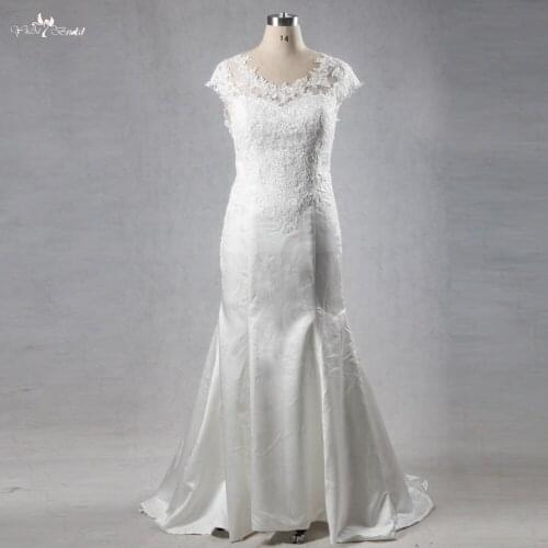 RSW1073 Yiaibridal High Quality Scoop Neckline Cap Sleeves Illusion Lace Back Button Vestidos De Noiva Simples E Barato