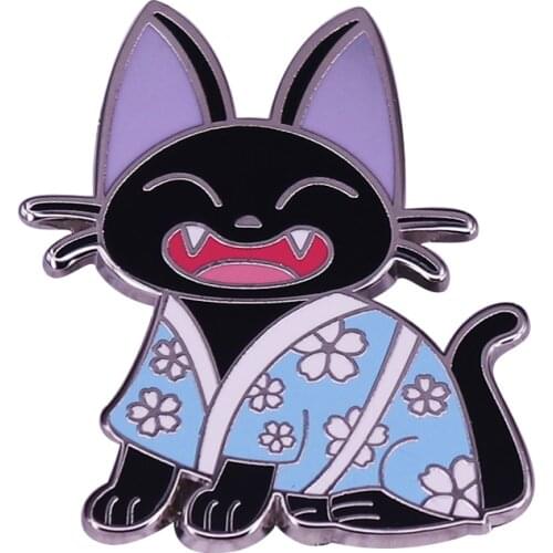 Cherry blossoms Kimono style kitten pin Kikis pet cat companion brooch