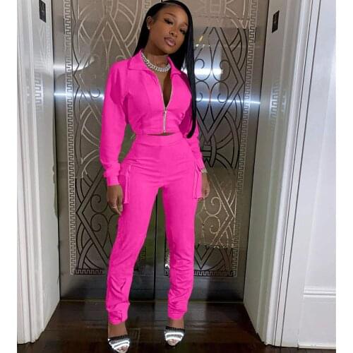 Two Piece Set Tracksuit Women Autumn Clothes 2020 Zipper Long Sleeve Short Jacket Top and Pants Jogger Suit Outfits Sweatsuit