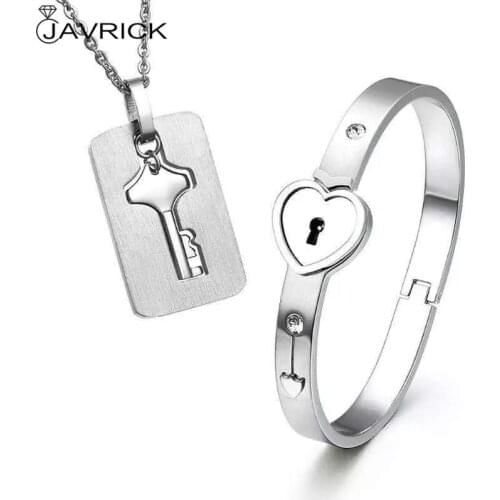 Titanium Puzzle Couple Heart Lock Key Couple Bracelet Necklace Lover Jewelry Gift