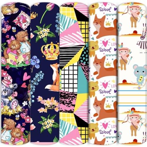 Polyester Cotton Bear Crown Mouse Monkey Cake Printed Cloth Fabric By Half Yard Sewing Home Textile DIY Crafts Supplier,1Yc17954