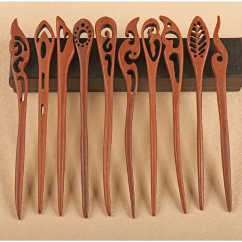 Ancient Style Hair Accessories Retro Classic Red Sandalwood Hairpin Pole Girl Hanfu Headdress Plate Handmade DIY Accessories