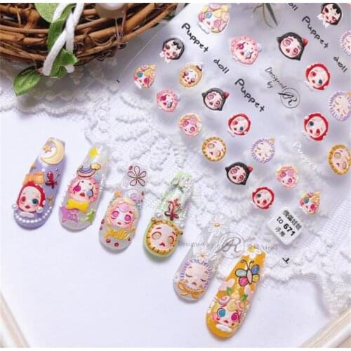 Japanese Funny Puppet Doll High Quality 5D Engraved Nail Stickers Nail Art Decorations Nail Decals Design
