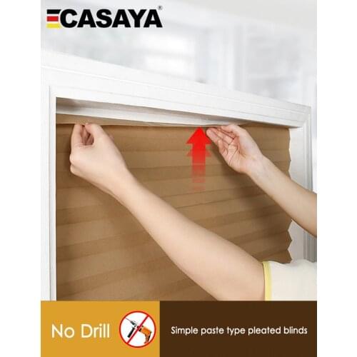 CASAYA No drill pleated blinds high density non woven fabric daylight window shades pink/brown/blue/grey green custom size