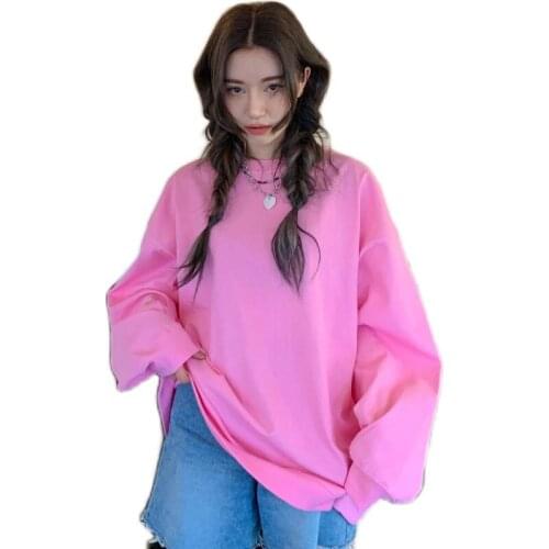 Women Casual Sweatshirt 2021 Korean Vintage O-neck Long Sleeve Knitted Pullover Tops Fluffy Sweatshirts 2020