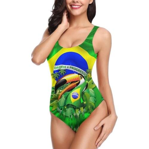 Women 2021 Exotic Bikinis Toco Toucan On Brazil Flag Women Swimsuit One Piece Swimwear R333 Beach wear For Women
