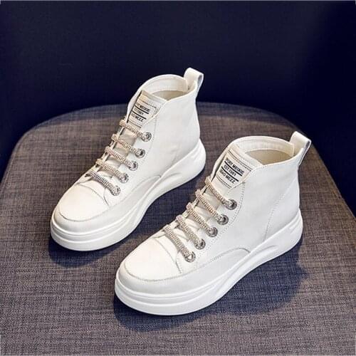 Women Platform Sneakers White High Top Vulcanize Shoes Leather Chunky Casual Shoe Fashion Autumn Leisure Flats Womens Sneaker