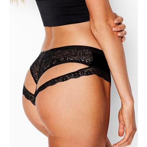 Women Sexy Lingerie Open Panties Porn Transparent Floral Lace Underwear Flirty Briefs with Cute Bow Center and Strappy Back