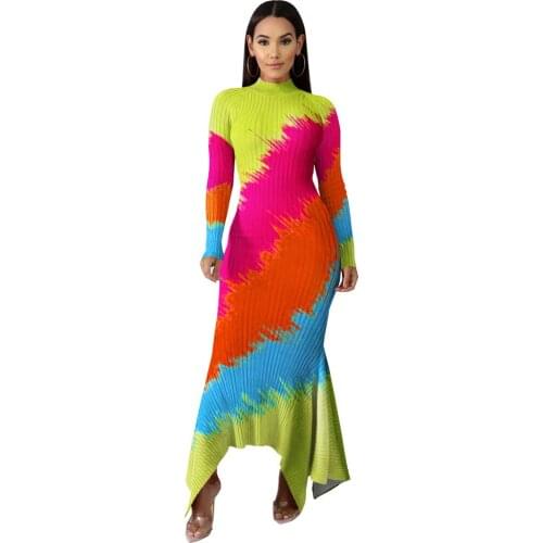 Adogirl Women Turtleneck Irregular Hem Slim Long Sleeve Dress Striped Leopard camouflage Print Knitted Sexy Club Party Dress