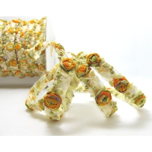 1 Yard 5/8 Inch Embroidered Rose Bud|Mauve|Colorful Flower Ribbon Trim|Scrapbook|Doll Lace|Quilt|Sewing Couture|Supplies