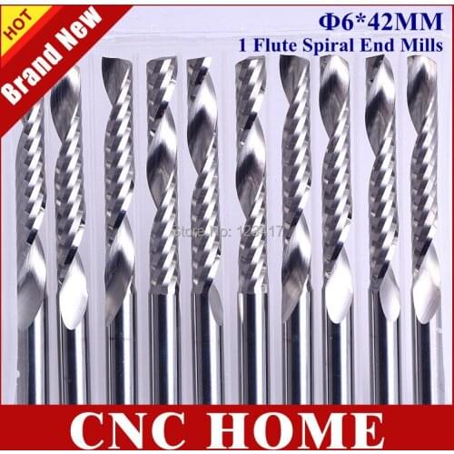 10pcs 6*42MM One Flute Spiral Bits, End Milling Tools, Carbide End Mills, Clean Cutter for CNC Router Carving Engraving Machine