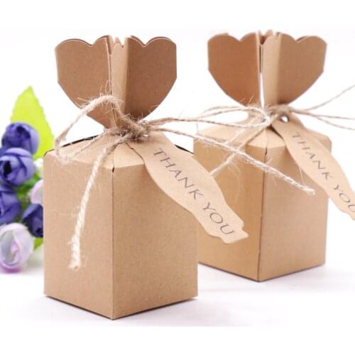 "10pcs Kraft Paper Brown Candy Bags Gift Boxes Thank You Cards for Christmas Wedding Party Favors Decorations with Hemp Rope"