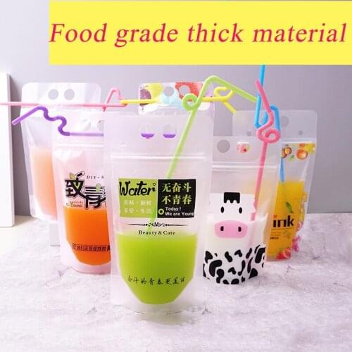 100pcs/lot Creative Beverage Bag Transparent Juice Bag Portable Tote Bag Self-sealing Milk Tea Packing Storage Bag Party Decor