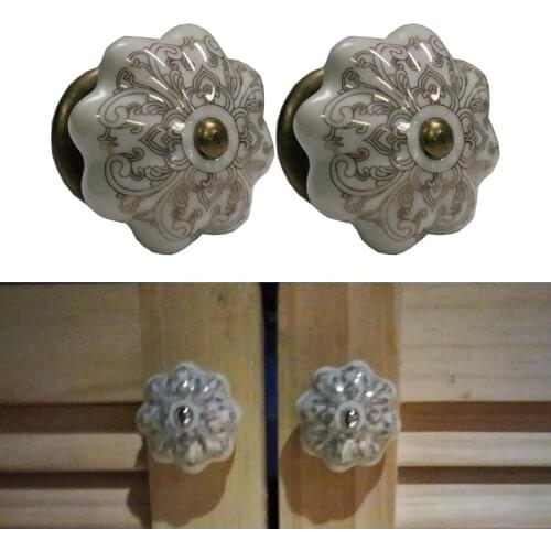 2PCS Hand Painted Pumpkin shaped ceramic knob handles kitchen cabinet cupboard pull knob for drawer porcelain handles