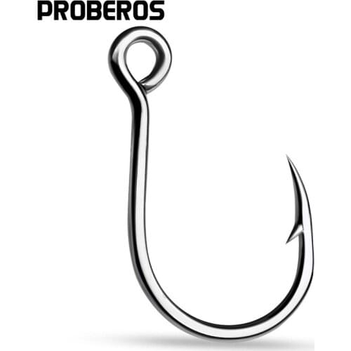 PROBEROS 20pcs Single Fishing Hooks 6-4-2-1-1/0-2/0-3/0 Big Eye Fishhooks High Carbon Steel Barbed Sharp Hooks for Lure Pesca