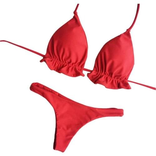 2021 Summer Sexy Strappy Solid Color Bikini Suit Top Thong Hem Ladies Swimwear Beachwear