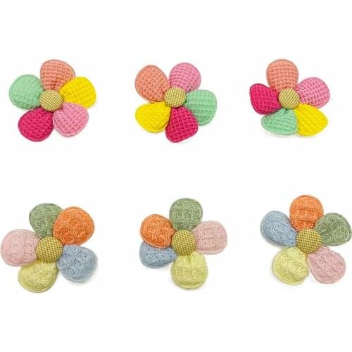 3Pcs Rainbow Button Petals Appliques Vintage Artificial Chiffon Flower For Girls Hair Accessories Fabric Flowers For Headbands
