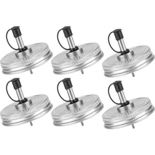 6PCS Stainless Steel 70mm Regular Mouth Mason Jar Pour Spout Lids with Plastic Caps for Olive Oil Cocktail Dispenser