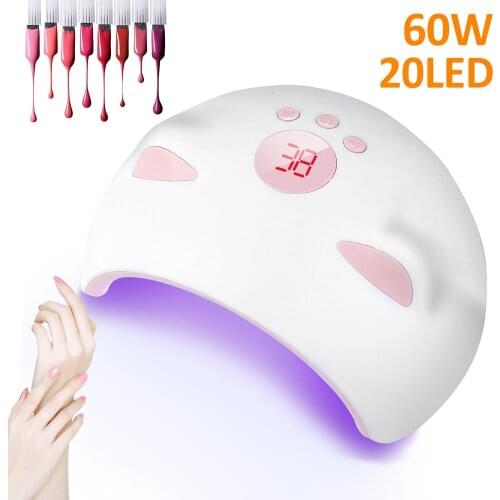 60W LED UV Light for Gel Nails 20leds Nail Dryers Manicure Machine 3 Timers Home Salon Gel Polish Curing Lamp Nail Care Tools