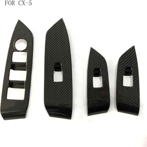 ABS Carbon Fiber Window Glass Switch Botton Interior Accessories Frame Trim 4PCS For Mazda CX-5 CX5 2017 2018 LHD
