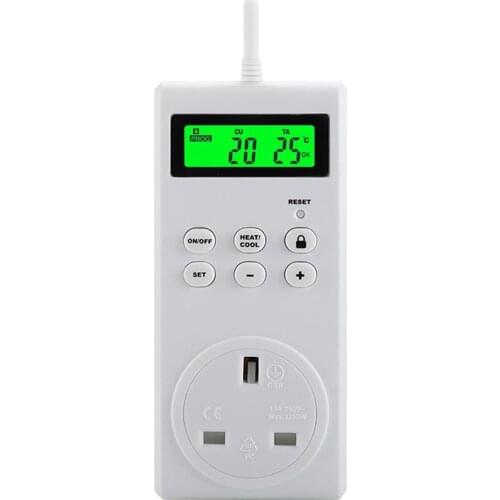 Wireless Programmable Thermostat Plug Heating And Cooling With Safety Lock Backlight LCD Display Temperature Controller