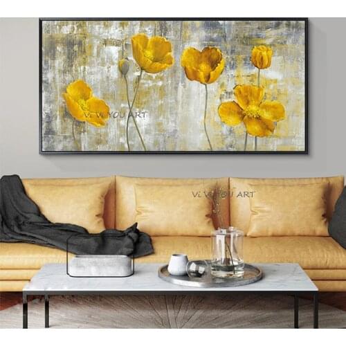 Pure Hand Painted Oil Decorative Entrance Hallway Corridor Gold Floral Nordic Landscape Light Luxury Minimalist Mural Living