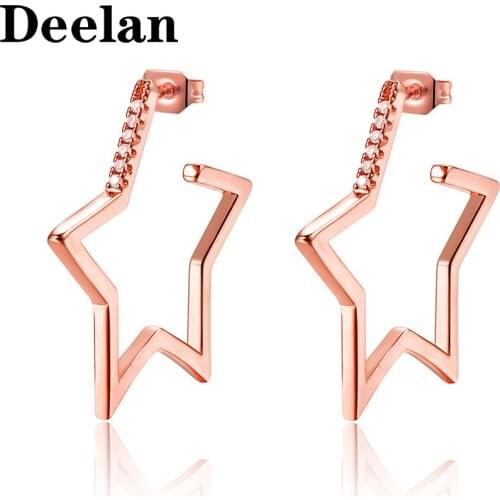 DEELAN Star shape Stud Earring For Women Zircon Crystal Wedding Jewelry Girls students Fashion Rose Gold Silver Color Earrings