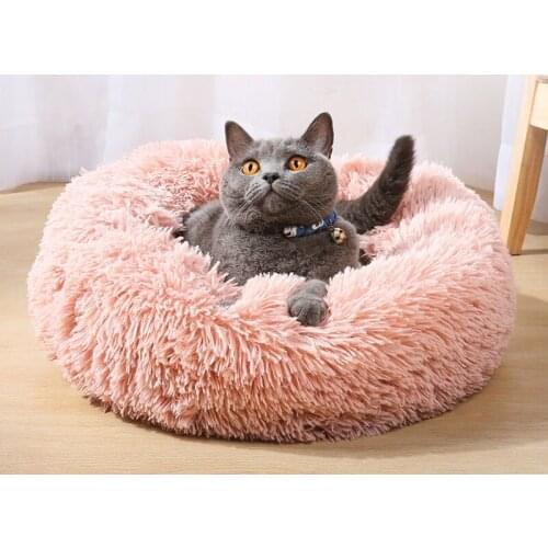 Round Plush Cat Bed House Plush Super Soft Pet Dog Bed Winter Warm Pet Mat