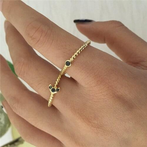 Bohemia Gold Color Plating Black Small Stone Three Ring Set For Women Casual Classic Gorgeous Vintage Jewelry Accessory