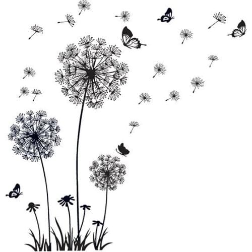 Wall Stickers 60x90cm Butterfly Flying in Dandelion Bedroom Living Room Decoration Stickers PVC Home Wall Decor Backdrop