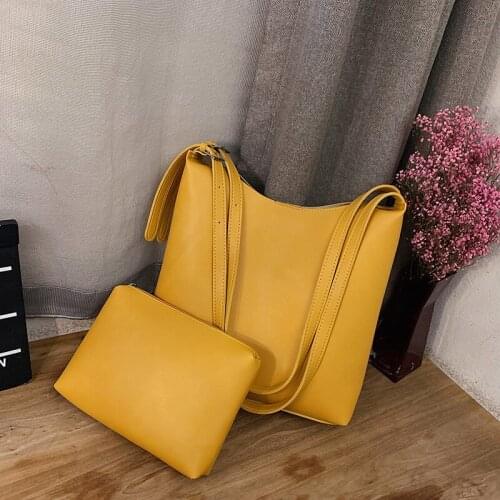 New Arrival 2 Pcs/Set Fashion Summer Women Shoulde Bag + Purse PU Leather Solid Color Ladies Girls Casual Messenger Bags