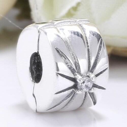 Original engraved firework Sunburst Clip Stopper Beads Fit 925 Sterling Silver Bead Charm Bracelet Bangle DIY Jewelry