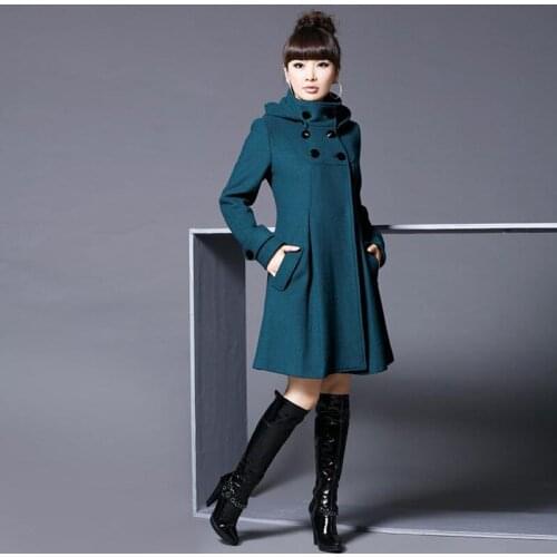 Winter coat women korean style warm solid slim long preppy cape WOOL coat windbreaker With removable cap double breasted jacket