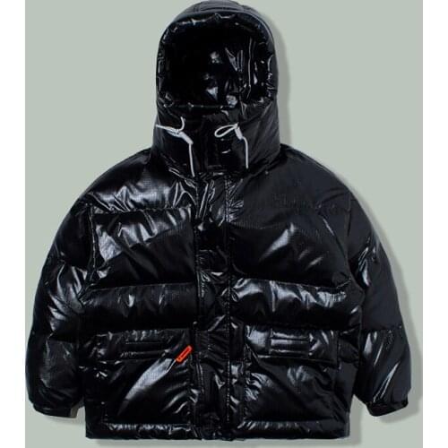 Harajuku Reflective Layer Tooling Hooded Parka Men Hip Hop Streetwear Bubble Winter Parka Thickened Keep Warm Black Coats Jacket