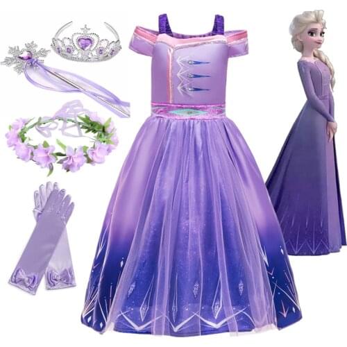 Disney Princess Dress for Girls Snow Queen 2 Elsa Dresses Halloween Party Cosplay Costumes Kids 2-10T Elza Frozen Frocks Clothes