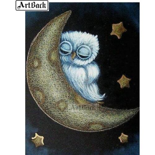 Full square round 5d diy diamond painting owl moon cartoon diamond embroidery 3d mosaic sewing artwork gift ARD406