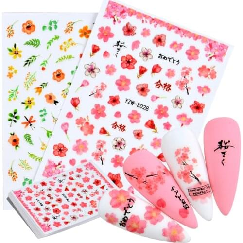 Self-adhesive 3D Stickers for Nails Beautiful Peach Blossom Nail Art Decorations Autumn Fashion Stickers Women Girl Nail Foil
