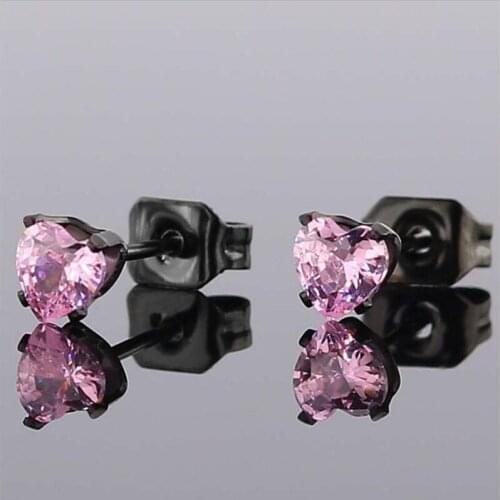 316 L Stainless Steel With 3mm Hearts AAA Zircon Stud Earrings Vacuum Plating No Fade Allergy Free Titanium Jewelry
