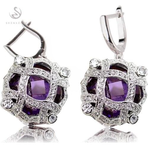 SHUNXUNZE luxury Charm Drop earrings Wedding for women Purple Pink Cubic Zirconia Jewelry & Accessories Rhodium Plated R515 R518