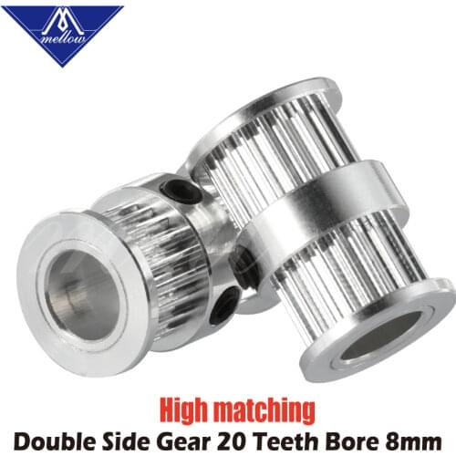 Mellow Top 3D printer GT2 Timing Driving Pulley 20Teeth Bore 8mm Double Head Gear Alumium teeth for GT2 belt width 6mm