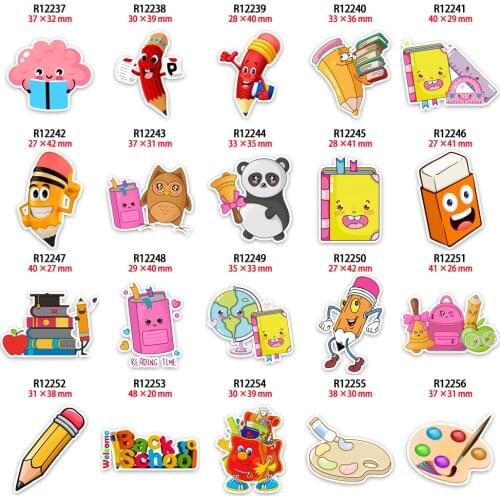 Back To School Cartoon Planar Resin Printed Bag Pencil Cabochon for DIY Bow Bag Craft Supplies Acrylic Material