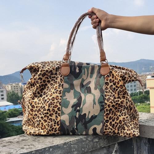 Travel Bag Leopard Print Black and White Striped Camouflage Du Dan Flower Zipper Canvas Portable Large Capacity Weekend Handbag