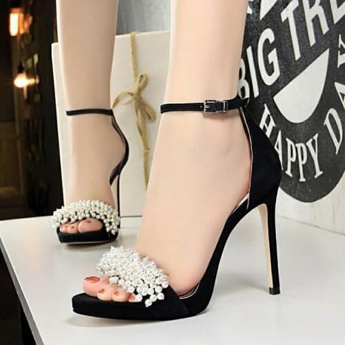 BIGTREE Sexy Party Womens Shoes With Slim Heel And Super High Heel Waterproof Table Suede Pearl Diamond Women Sandals
