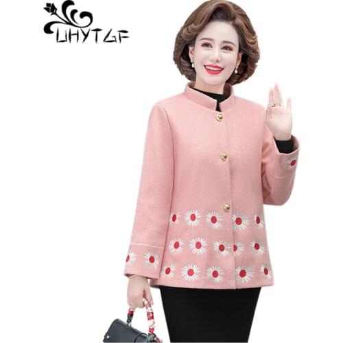 UHYTGF Imitate Mink Fleece Autumn Winter Wool Coat Women Fashion Embroidered Short Jacket Elegant Mother 5XL Plus Size Tops 1317
